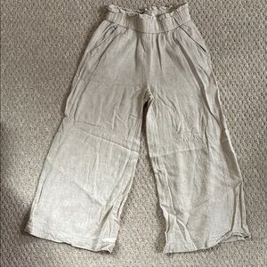 LOFT Beige Linen Wide Leg Crop Pants XXSP